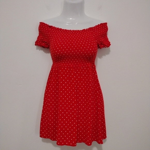 Love Tree - Polka Dot Off Shoulder Mini Dress - Picture 2 of 9